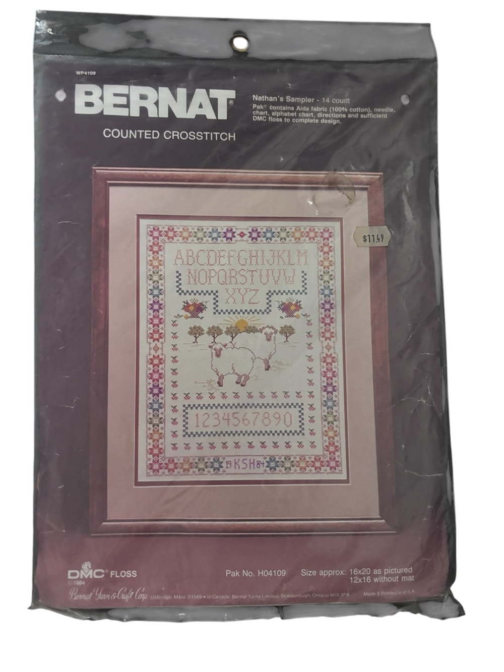 Vtg ‘84 12x16 Bernat Nathan’s Sampler Counted Cross Stitch Kit H04109 Alphabet